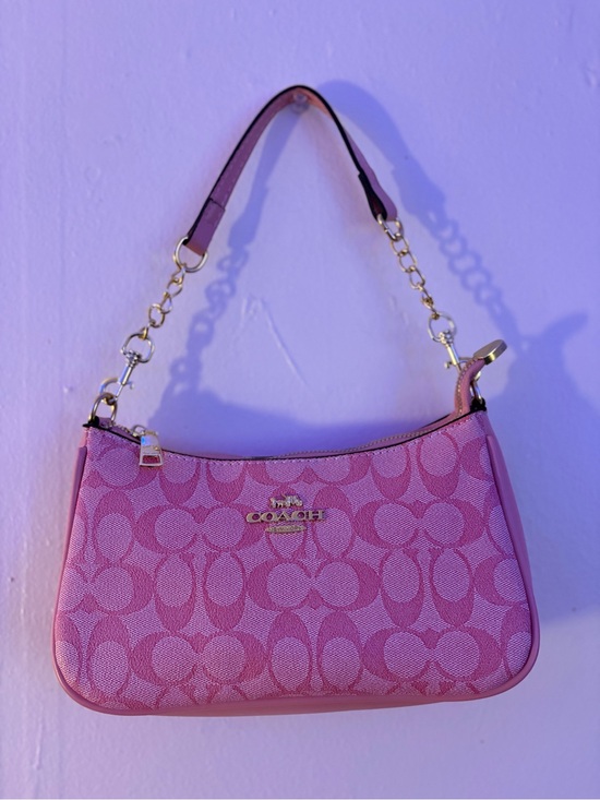 Coach Handbags - Coach Pink Signature Canvas Shoulder Bag with Chain Strap